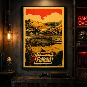 Fallout Game Poster, Vintage Fallout Retro Video Game Posters Decor Photo, Canvas Wall Art Print, Vintage Video Game Wall Decor, Sci Fi Gaming Poster for Bedroom Dorm Office Man Cave, Gift for Game Fans