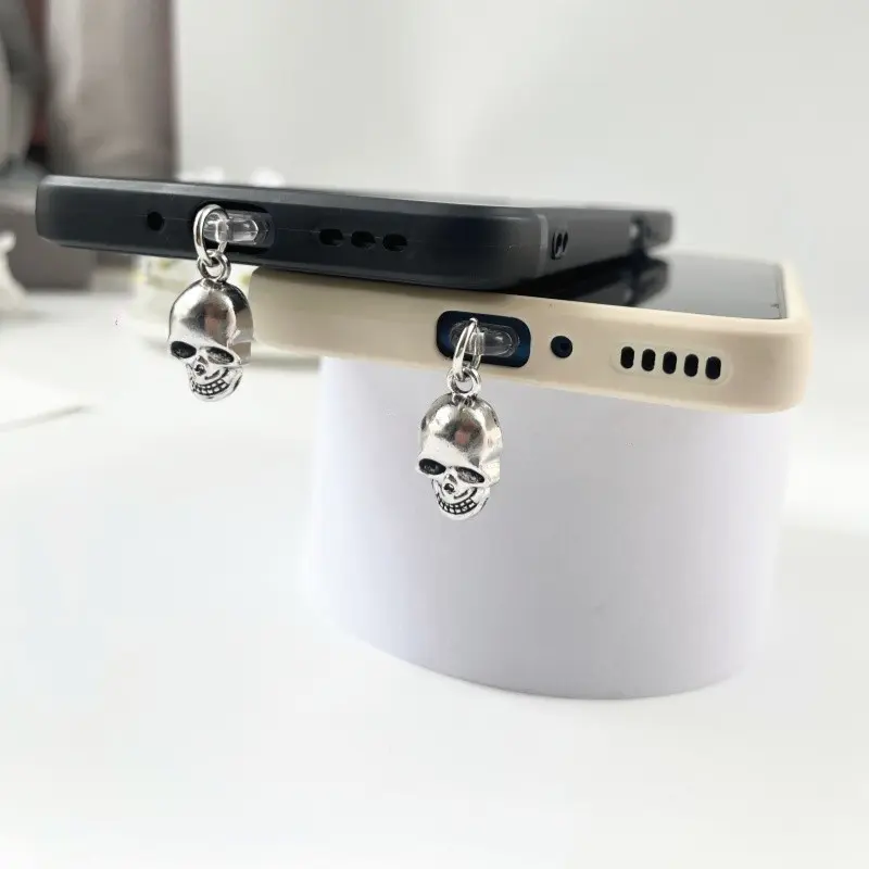 2 Skull-Shaped Phone Dust Plugs, USB-C Interface Protector, Accessories, Fits iPhone 15/16 Plus Pro Max, AirPods, Tablets, Ideal Gift for Friends