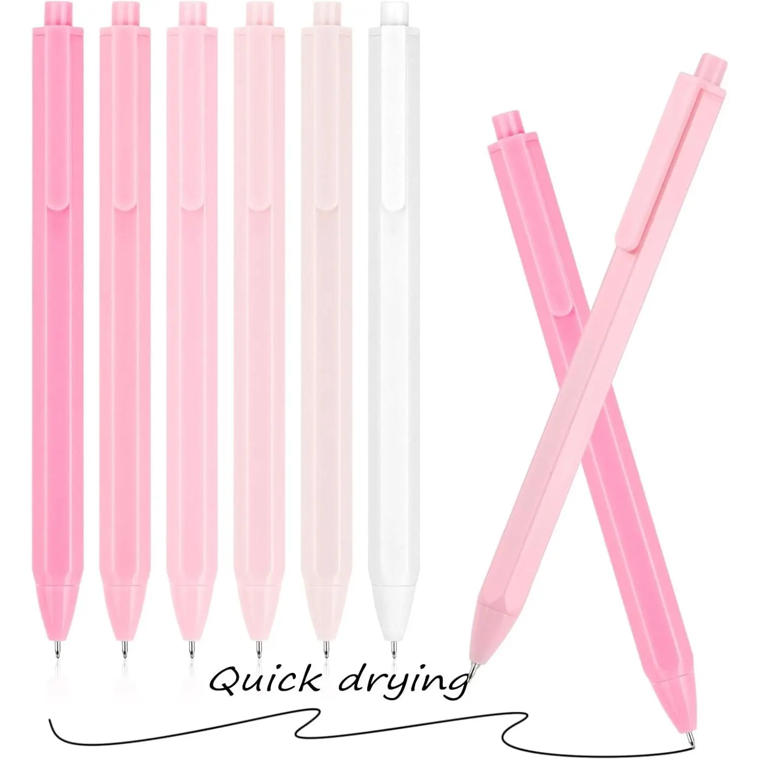 Pink Gel Pens Black Ink, 6 Pack 0.5mm Fine Point Retractable Pens | Quick Dry Cute Aesthetic Pens for Women, Teachers, Nurses, Office, Journaling and Note Taking, Back to School