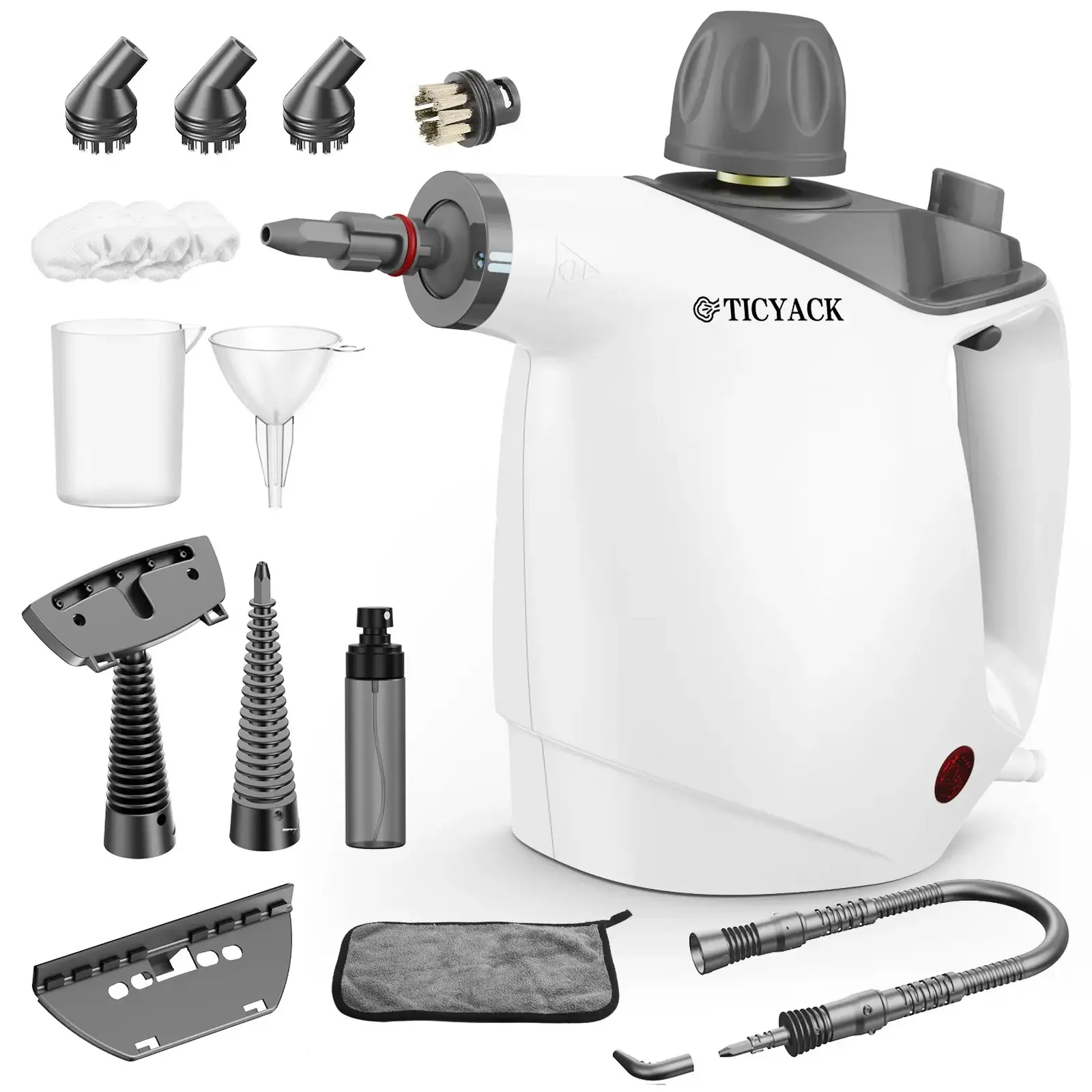 White Portable Steam Cleansing Unit With Safety Lock & 16 Attachments, 500ml Water Tank, Multi-Surface Care Tool For Home Interior, Vehicle, Bathroom, Tile Grout And Window Surfaces