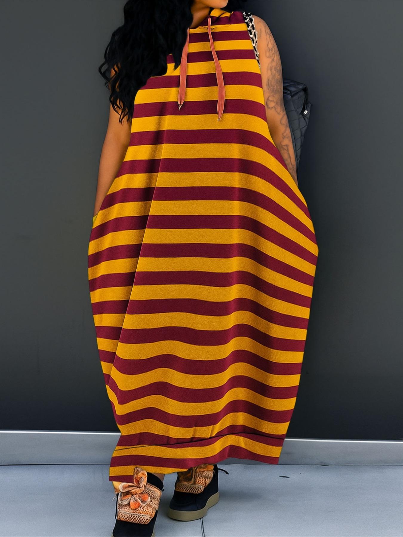 Women's Plain Drawstring Hooded Tank Dress, Casual Basic Pocket Sleeveless Dress for Summer, Fashion Women's Clothing for Daily Wear, Casual Chic Dress