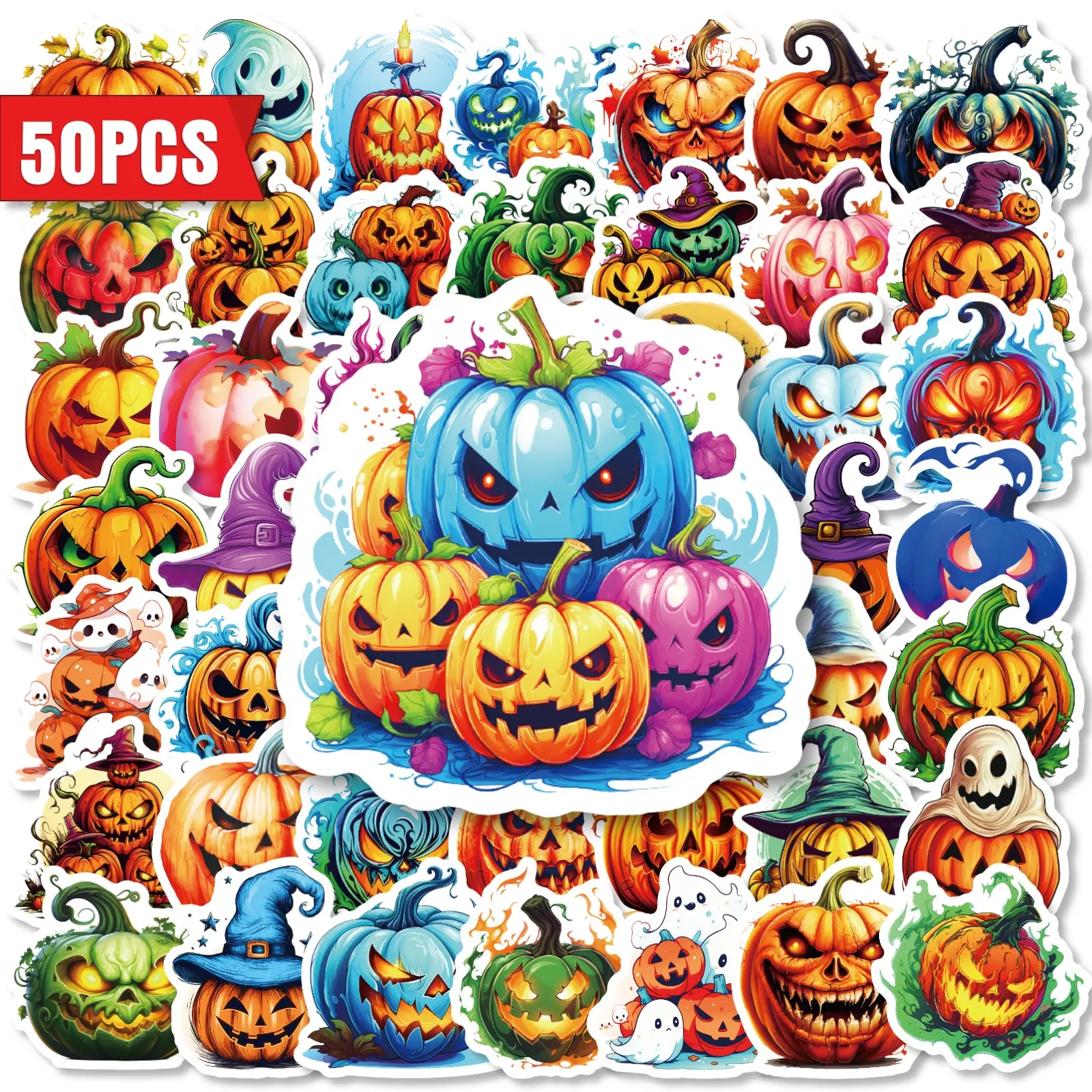 50pcs Halloween Stickers Series: Cute Cartoon Pumpkin Witch Stickers, Suitable for Scrapbooks, Diaries, Laptops, Water Bottles, Cars, Etc. A Gift with A Positive Message and Based on Faith.
