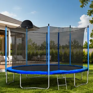12ft Outdoor Trampoline with Full Safety Enclosure Net for Adults and Kids, High-Bounce Metal Frame with 70 Springs, Includes Basketball Hoop and Ladder, 200 lbs Max Load for Backyard Fun
