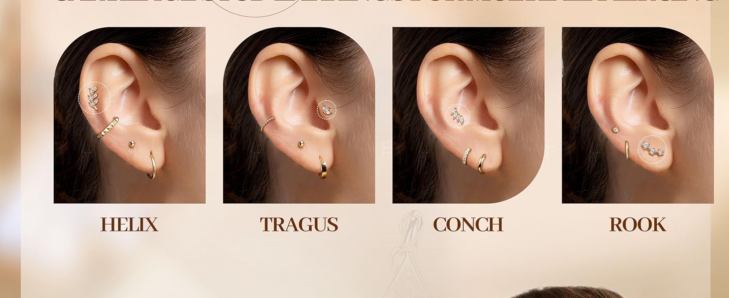 ZELORES 1 Pair Flat Back Earrings for Women Sterling Silver Post Stud Earrings Cartilage Tragus Helix Piercing Jewelry Earring for Multiple Piercing Dainty 18K Gold Plated Flatback Stud Earrings