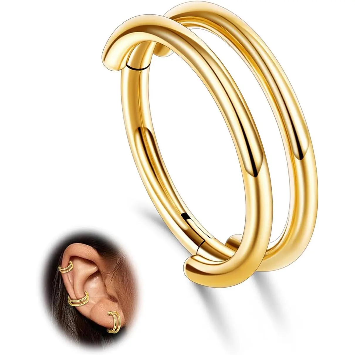 G23 Titanium 1 count Conch   Cartilage Earrings 16G CZ Double/Triple Hoop Tragus Daith Helix Earrings for Women Clicker Septum Rings 8mm 10mm 12mm