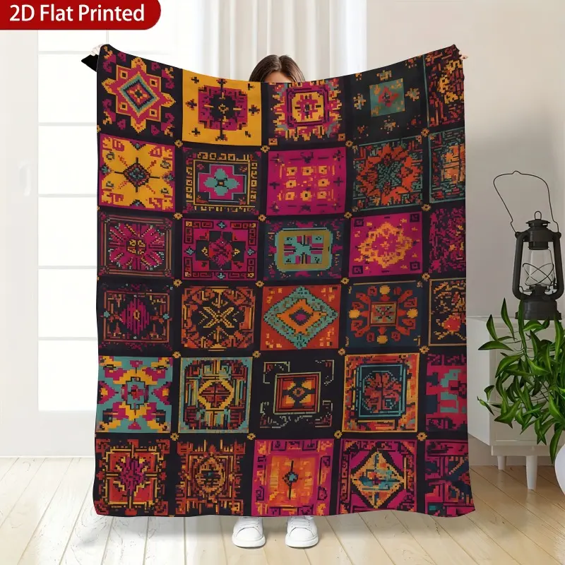 2D Flat Printing Bohemian Moroccan Soft Throw Blanket - Soft and Warm All-Season Blanket, Lightweight and Durable Polyester Material, Suitable for Beds, Sofas, Camping and Travel, Machine Washable Ethnic Decorative Gifts, Available in Four Sizes