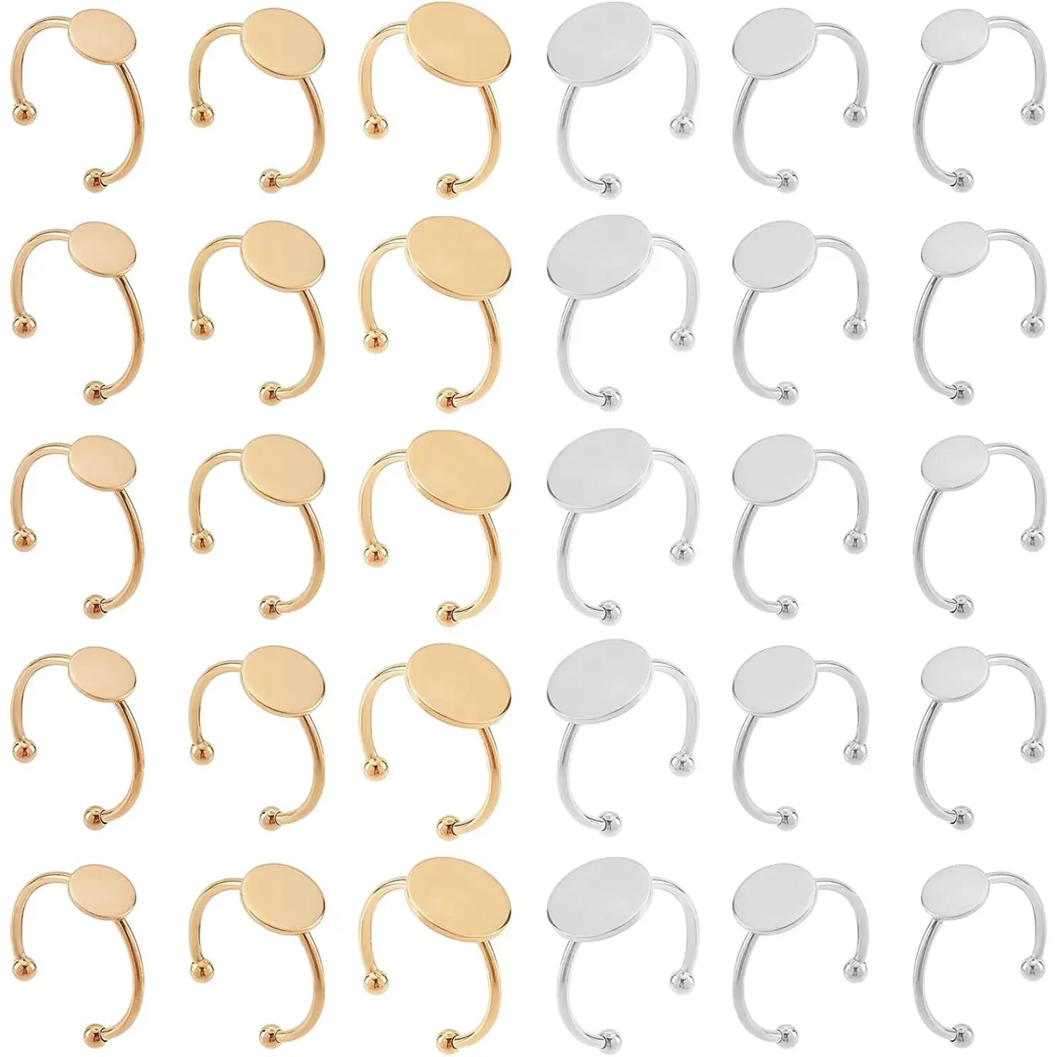 30 Pcs Stainless Steel Adjustable Flat Blank Pad Ring Base Tray for Jewelry Making DIY Crafts (Gold and Silver)