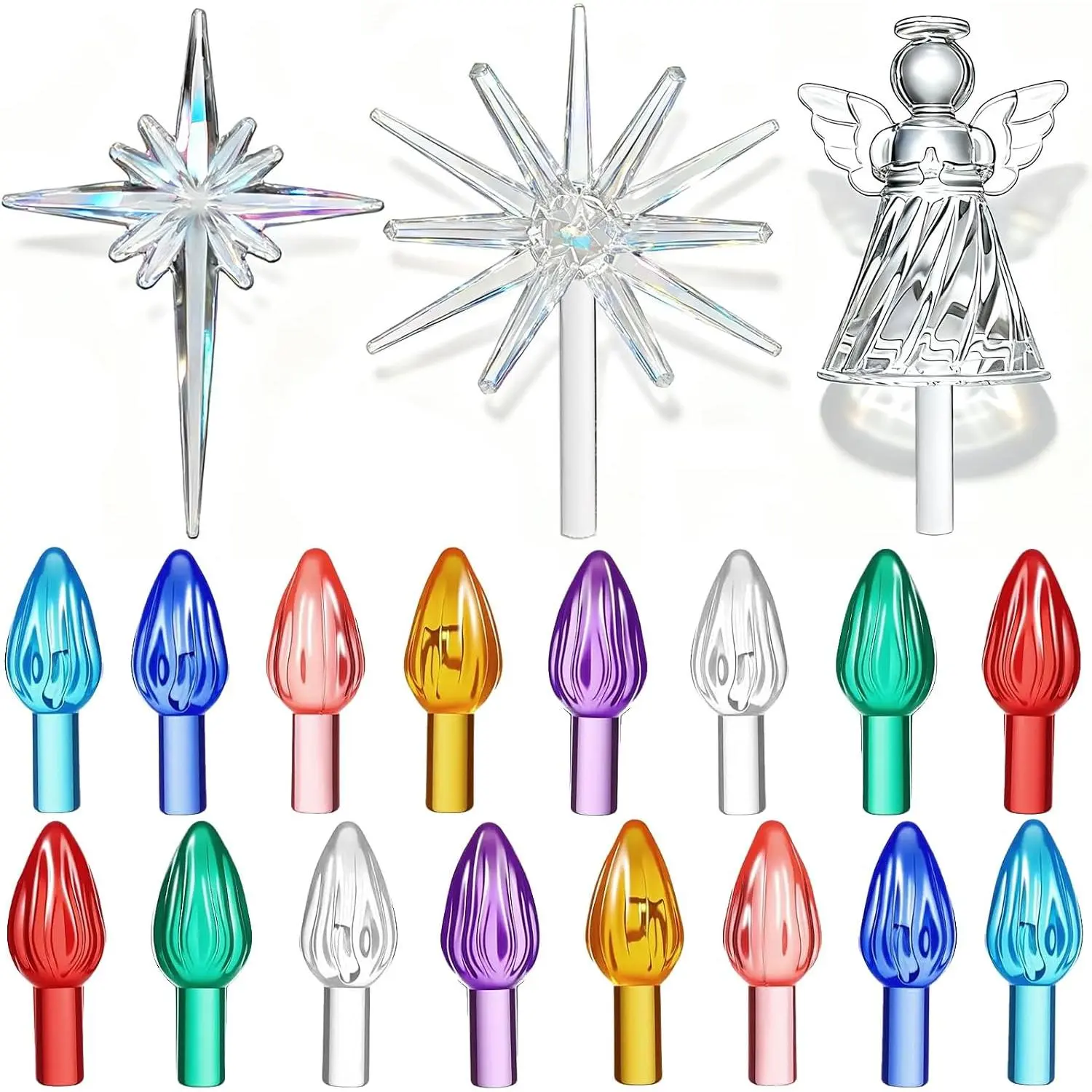 Ceramic Christmas Tree  Lights Bulbs Pegs - Included  Moravian Starburst& Shining &Blessing Angel Topper
