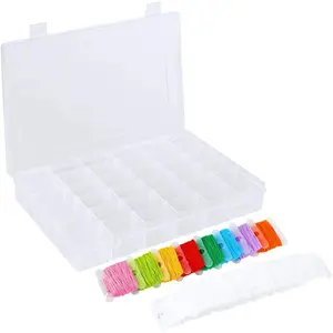 100 Pieces Embroidery Cards Floss Bobbins and 36 Grids Box Transparent Container for Organizer Holder Earrings, Jewelry Tool, Beads