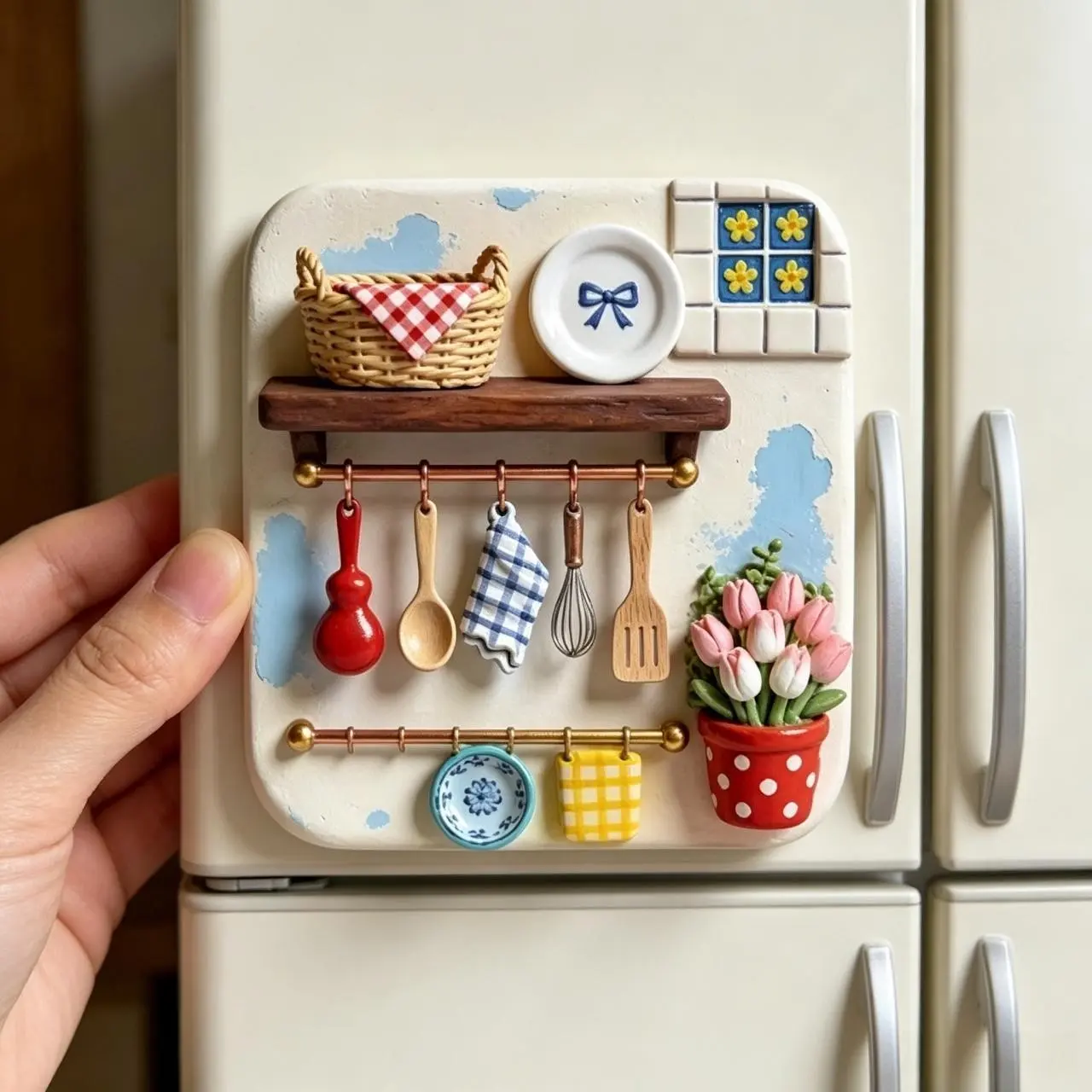 Vintage Resin Magnet Refrigerator Sticker, Mini Kitchen Scene Magnet, DIY Mini House Decorative Magnet, Retro Cultural Creative Magnet, Fridge Magnet