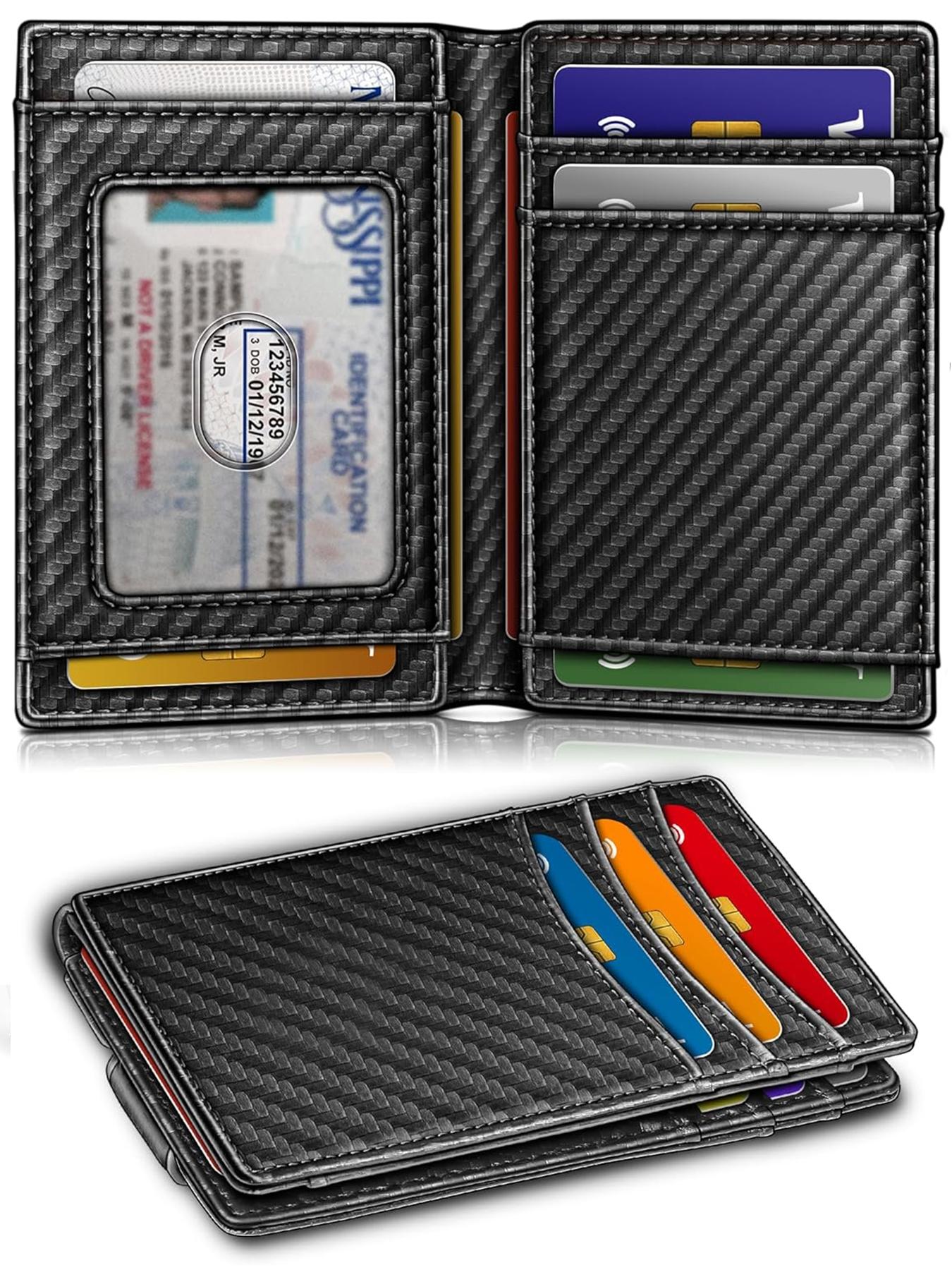 2026 New Magnetic Slim Wallet for Men, Leather Card Holder with Rfid Protection, Holds 12 Cards and Cash, Minimalist Design for Everyday Use