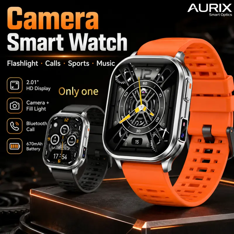 2.01" HD Camera Smart Watch with LED Flashlight, Bluetooth Calling Sports Watch, 256MB Music Storage, 670mAh Battery, IP67 Water Resistant Fitness Smartwatch for Men Women