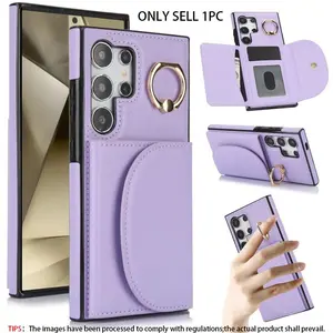 Pure Color Ring PU Leather Wallet Phone Case Cover Protector Casing Card Holder, Anti-Drop Shockproof Protective Cover Protection for Smartphone Samsung Galaxy S26 S25 S24 Ultra S23 S22 S21, Accessories