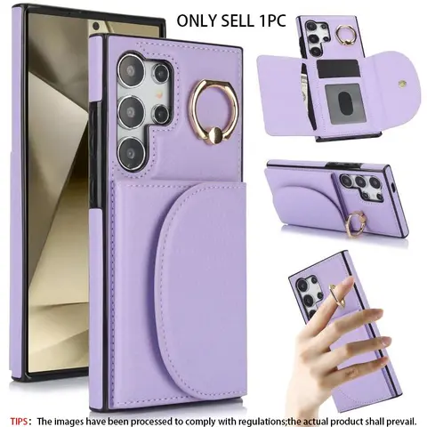Pure Color Ring PU Leather Wallet Phone Case Cover Protector Casing Card Holder, Anti-Drop Shockproof Protective Cover Protection for Smartphone Samsung Galaxy S26 S25 S24 Ultra S23 S22 S21, Accessories