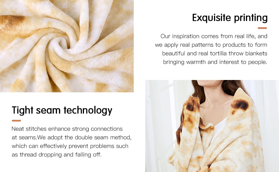 Burrito Tortilla Blanket 60in, Sided Super Soft Flannel Throw, Gag Novelty Tortilla White Elephant Gift for Christmas Adults Kids Couples Parties