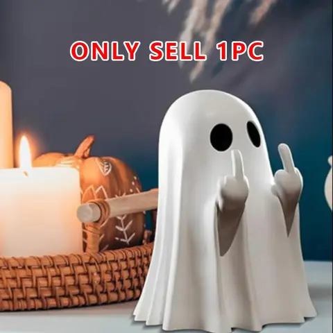 Halloween Ghost Pumpkin Middle Finger Statue, Creepy Resin Figurine, Indoor & Porch Decor, Funny Halloween Gift, Creative Home Decoration, Statues for Home Decor
