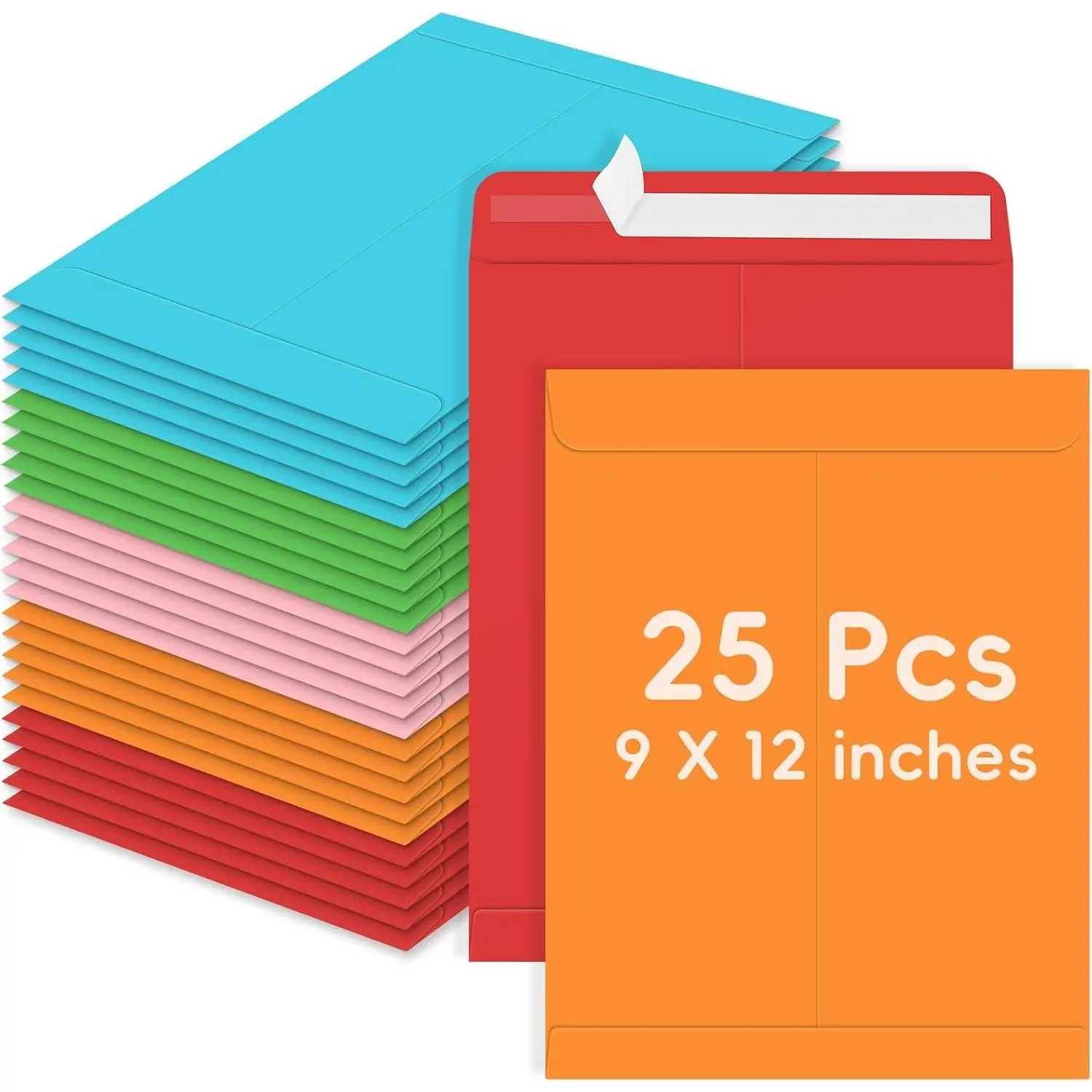 25 Pack 9x12 Inches Colored Self-Seal Manila Envelopes - Colorful Mailing Envelopes for Organizing, Storage, Home, Office & Business(Gift)