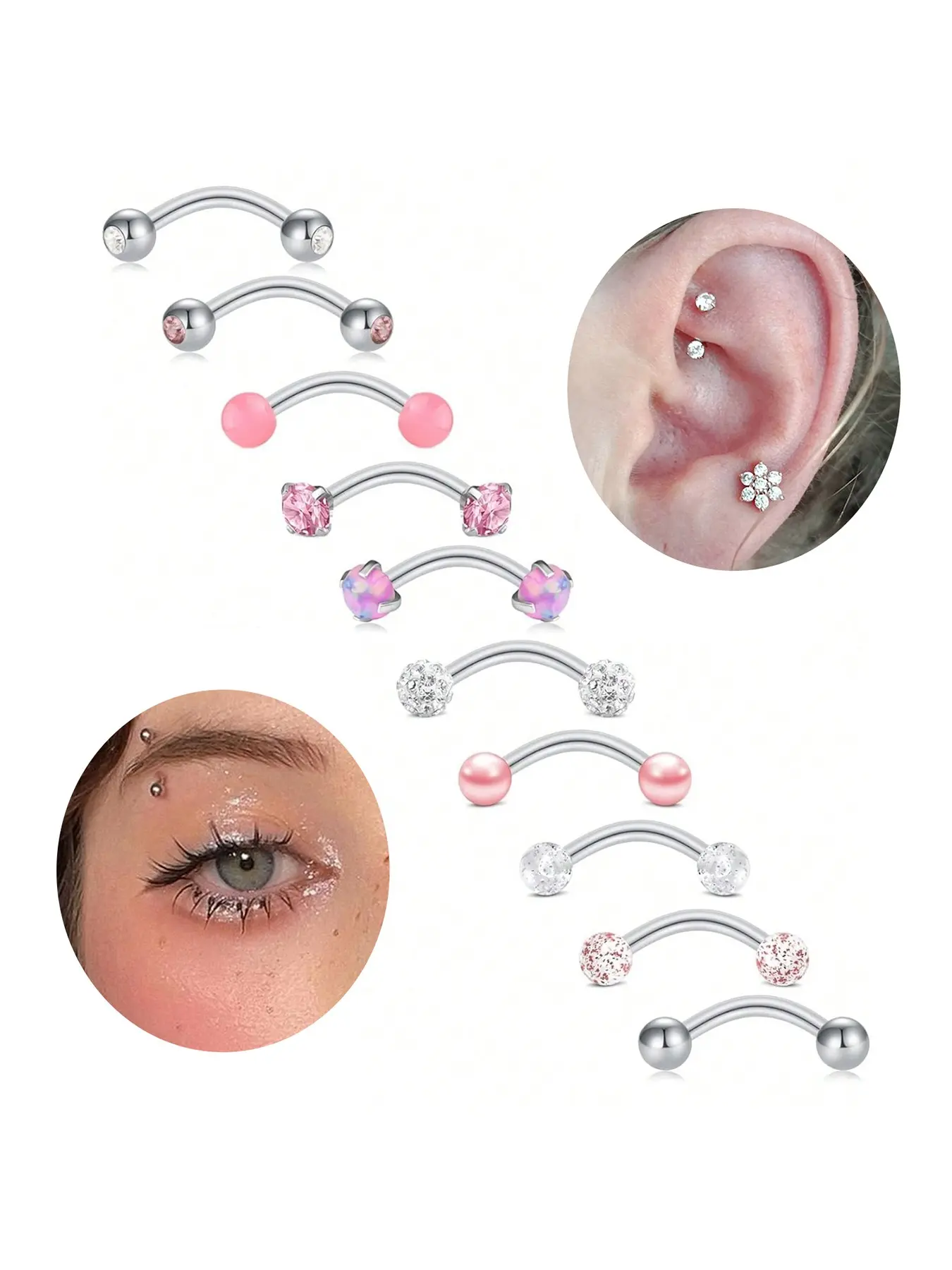 10pcs Eyebrow Rook Body Piercing Jewelry 16G 316L Stainless Steel Earrings Vertical Labret Lip Jewelry Curved Barbell Eyebrow Rings Tiny Small Belly Rings Ear Rook Helix Conch Daith Piercing Jewelry