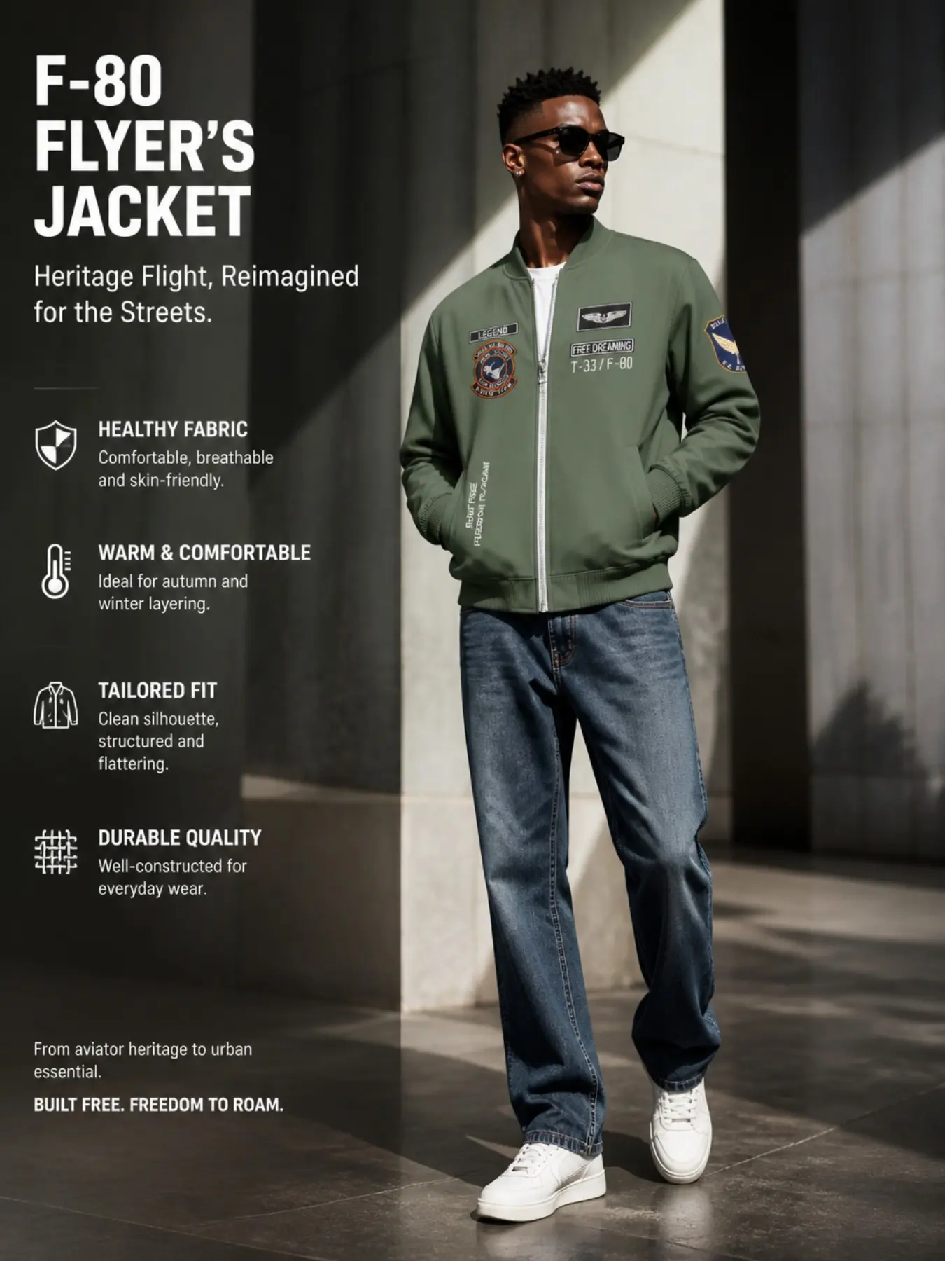 Men's Olive Military Flight Pattern Zipper Bomber Jacket, Vintage Air Force Pilot Windproof Jacket, Tactical Streetwear Fall Winter Coat