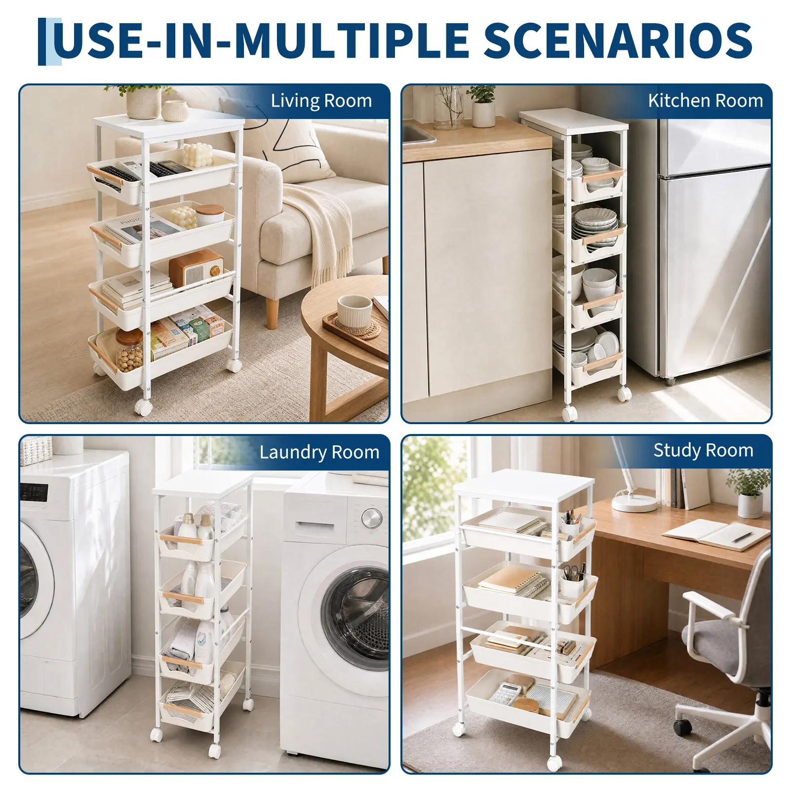 Garvee 5-Tier Slim Rolling Storage Cart on Wheels, Narrow Utility Organizer with Wood Top & Pull-Out Baskets - Space-Saving Shelf for Kitchen Pantry, Bathroom & Laundry Room - 20.5cm Wide MH-2530