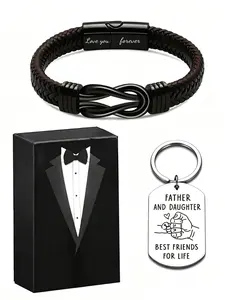 Braided Leather Infinity Symbol Hand Chain + Keychain Set, Perfect Father's Day Gift, Forever Connected, Forever Loved
