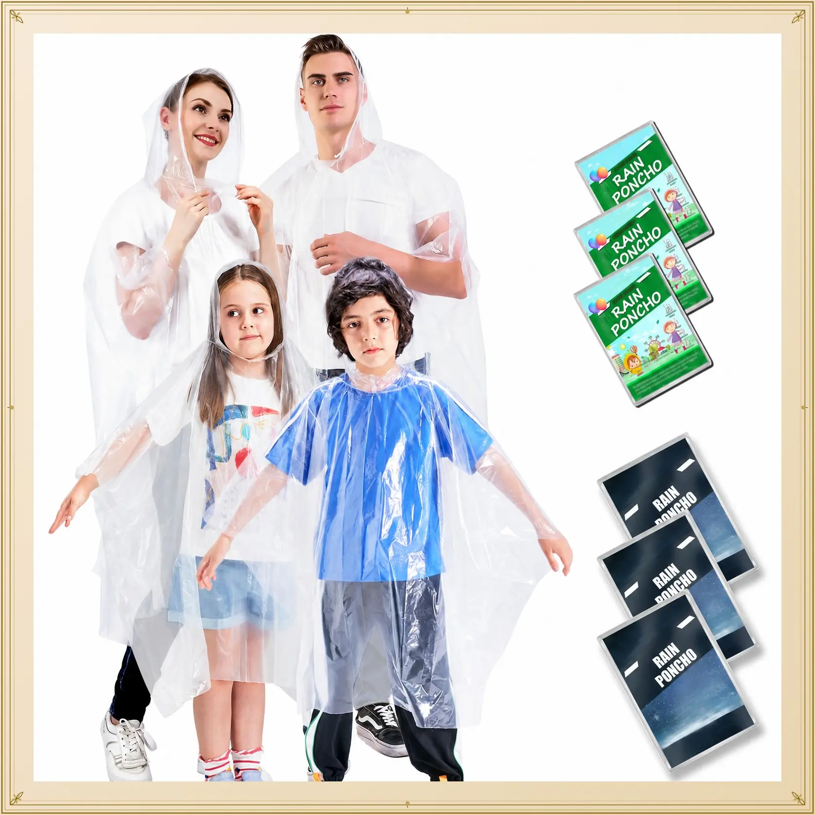 Disposable Rain Ponchos for Kids & Adults 6/10 Pack Extra Thick | Family Pack, Kids 6 Pack, Adults 6 & 10 Pack, Lightweight & Waterproof Emergency Ponchos for Travel & Theme ParksGift