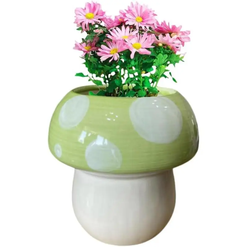 Ceramic Mushroom Shaped Flower Pot -  and Charming  Decor (Green)
