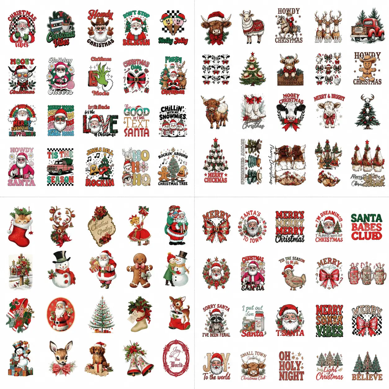 80PCS Christmas UV DTF Stickers for Motel Keychains, Santa Claus Snowman Holiday Transfer Decals, Waterproof 3D Adhesive Stickers for Motel Key Tag Decoration, Christmas DIY Craft Accessories