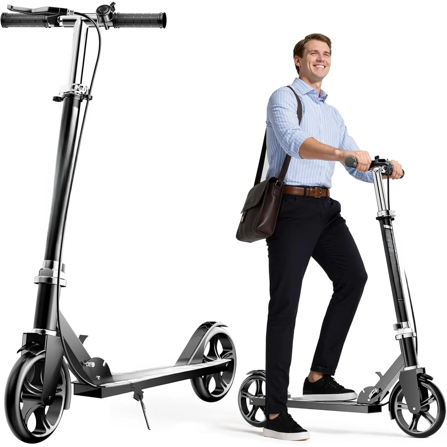 Foldable Commuter Scooter for Kids 8-12 & Teens, Portable Folding Scooter with 8-Inch Big Wheels, Hand Brake, Bell, 4 Adjustable Height Handlebars, 240 lbs Max Load, Lightweight for School & Park Rides, Folding Scooters