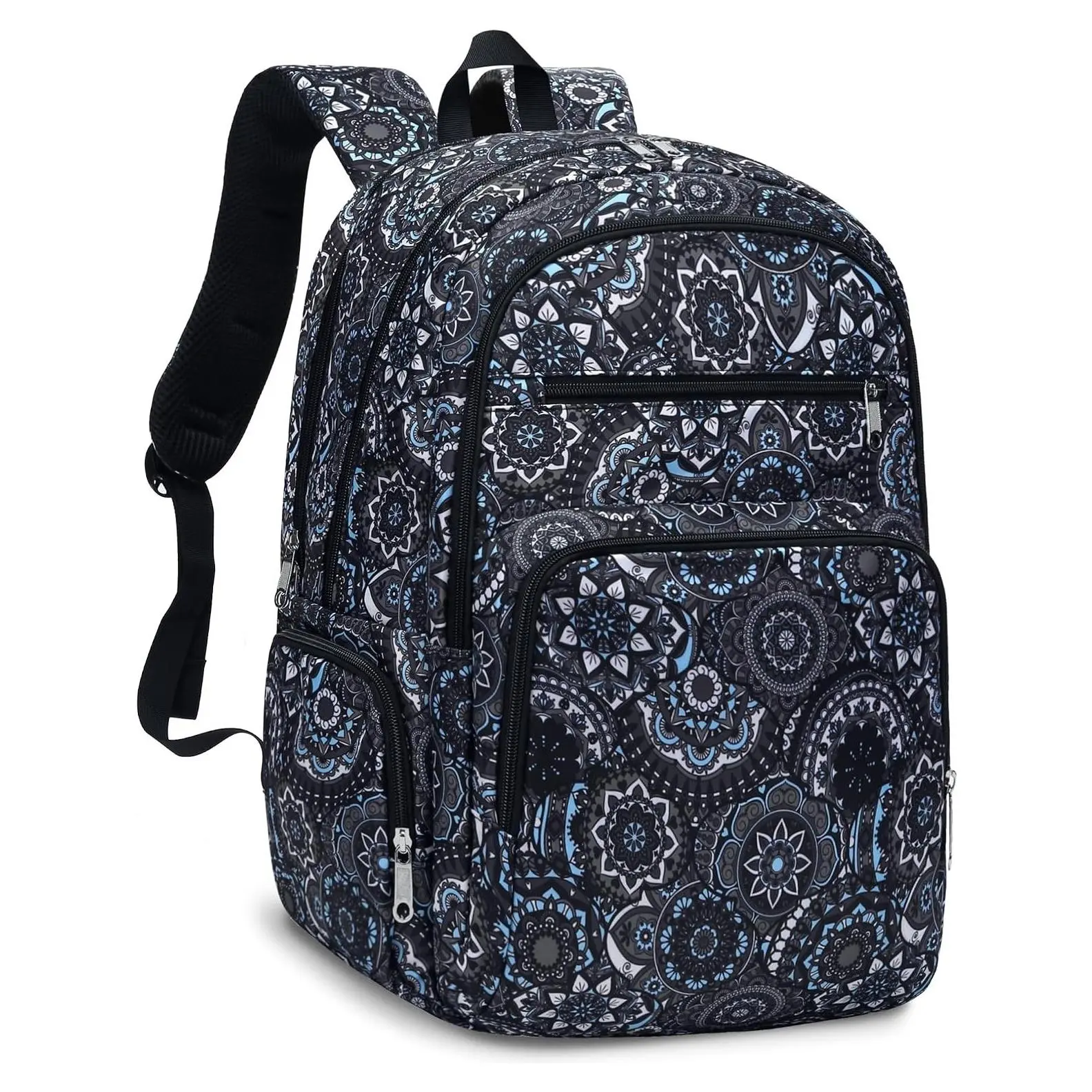 Large Backpack for Women with Lots of Pockets for Travel Work School Bookbag with Laptop Compartment for High School College Girls Mochilas Morrales para Mujer (Black/Gray, Paisley)Gift