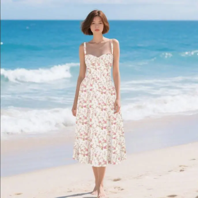 Women Summer Floral Corset Midi Wedding Guest Dress, Slit Flowy Sundress with Pockets, Cottagecore Milkmaid Outfit for Garden Party Engagement Bridal Shower