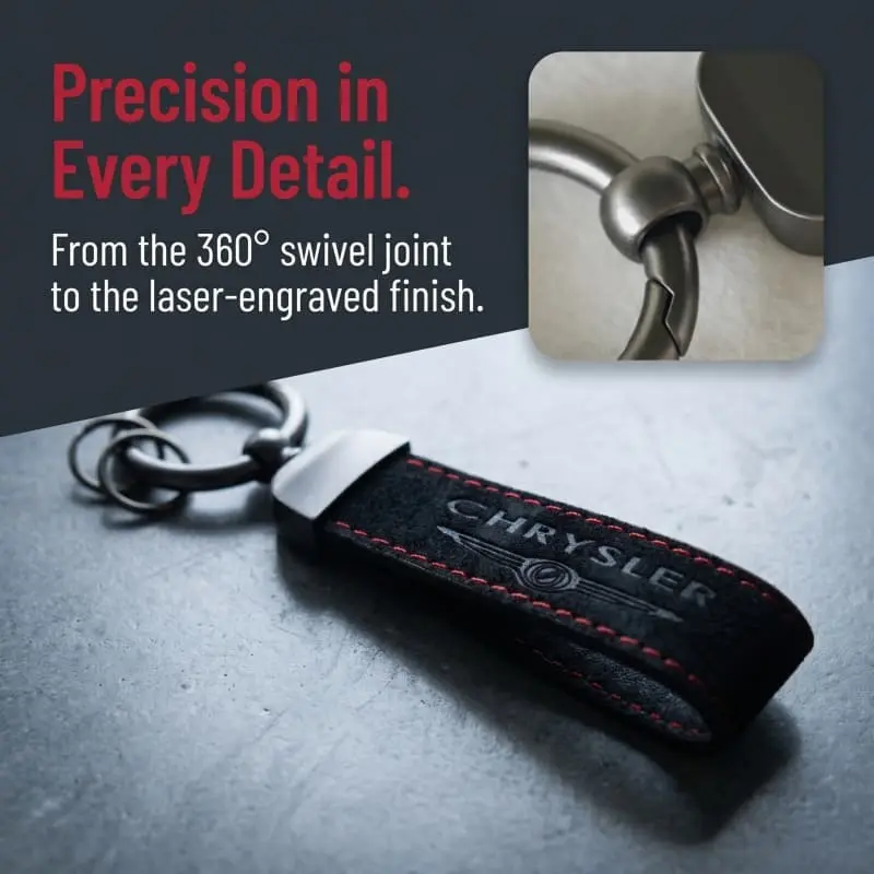 1 Pack Premium Alcantara Suede Key Strap with Red Stitching & Detachable Key Ring, Car Key Chains, Car Keychain Key Rings for Car Keys Designed for Chrysler 300, Pacifica, Voyager for US Market
