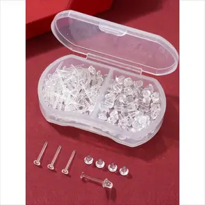 200Pcs Clear Invisible Flat Plastic Ear Studs, Soft Silicone Rubber Transparent Invisible Earrings, Discreet Ear Jewelry Accessories Perfect for Sports Workplace Daily Wear Sensitive Ear Protection