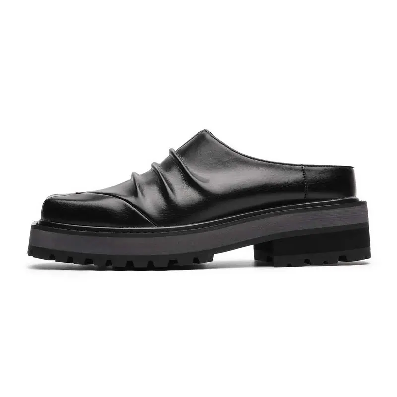 Men's Chic Shiny Pleated Mules, Trending Square Toe Backless Clogs with a Chunky Sole for Casual Outdoors, Chunky Sole Clogs, Trending Shoes, Men's Shoes, Backless Slip, Casual Mule, Slip On, Trendy And Practical