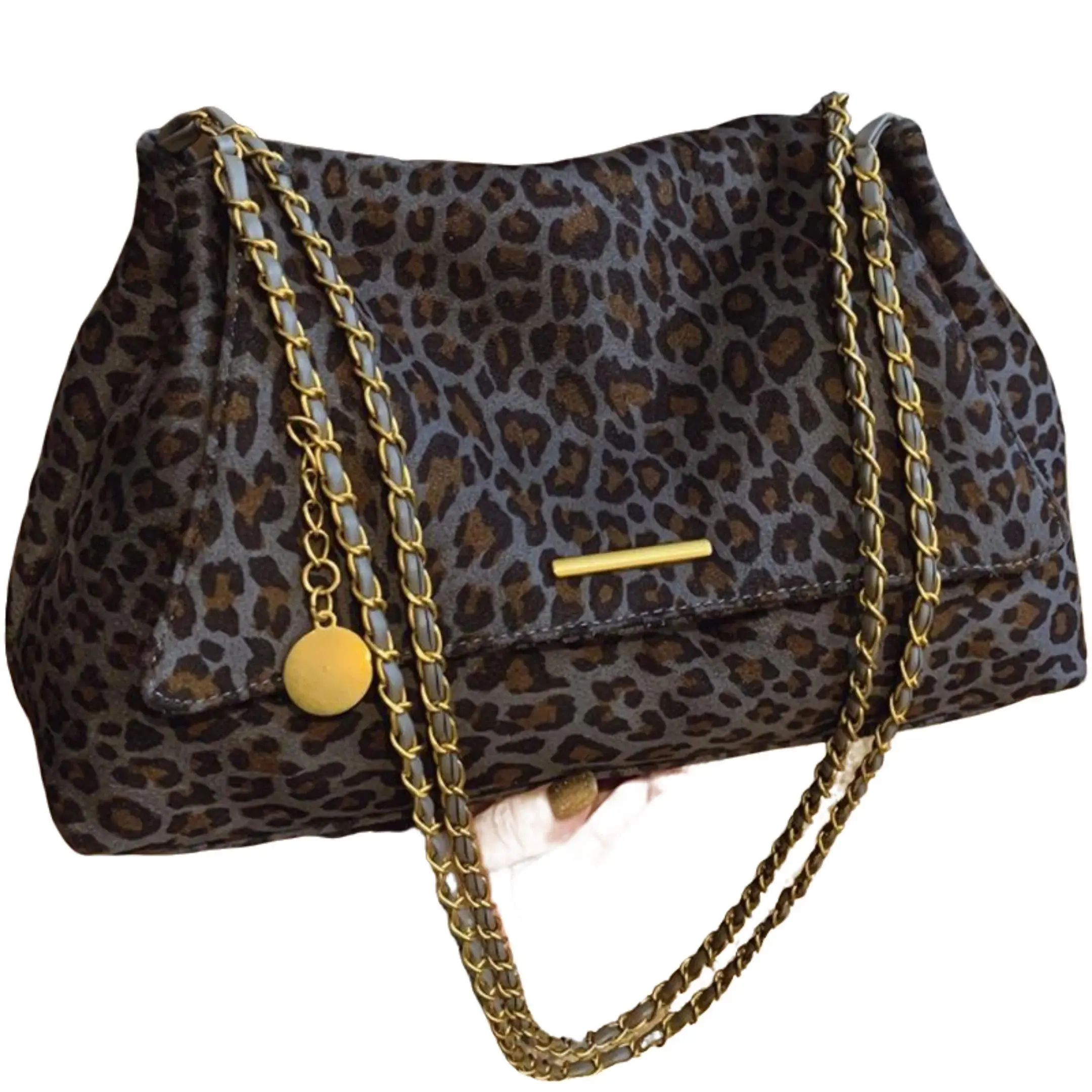 Women’s Leopard Print Suede Shoulder Bag, Large Tote Handbag with Chain Strap, Soft Spacious Carryall with Phone Pouch, Coin Purse & Cosmetic Bag for Work, Commute, Shopping & Daily Use