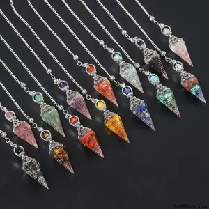 Natural Stone Dowsing Pendulum Necklace, Amethyst Crystal Reiki Divination Tool