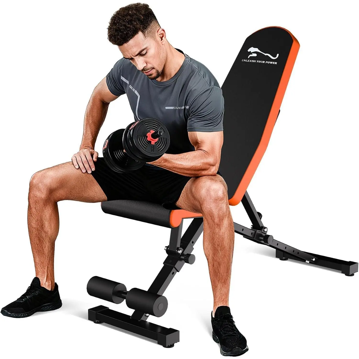 Heavy Duty Adjustable Weight Bench for Home Gym, 800lbs Capacity - 8 Backrest & 3 Seat Positions - Incline/Decline/Flat - Collapsible Space-Saving Steel Frame - Full Body Strength Training