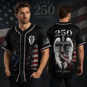 Vintage Winged Cross USA Flag 250th Anniversary Baseball Jersey, Distressed Patriotic Button Up Short Sleeve Shirt, Unisex Military Memorial Casual Top For Men Women#TikTokMadeMeBuyIt#PatrioticBaseballJersey#USA250Top#AmericanFlagShirt