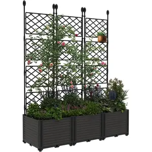 50" W x 63" H Planter Box with Trellis,Raised Garden Bed for Climbing Plants, Outdoor Privacy Screen Planter for Patio, Balcony, and Backyard Vertical Garden, Vertical Planter Tower, Climbing Plant Stand