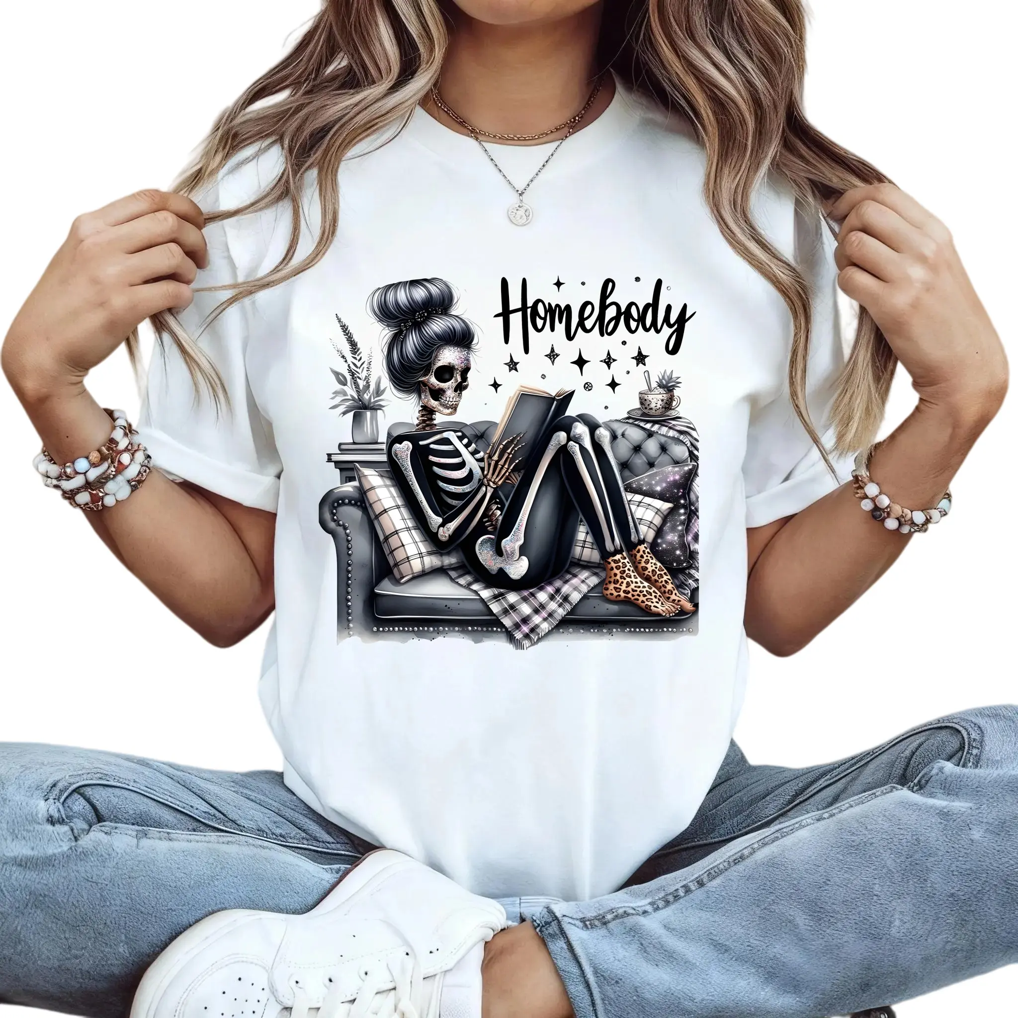 Cotton Short Sleeve  T-Shirt HOMEBODY GLITTER SKELLY unisex super soft comfort tshirt