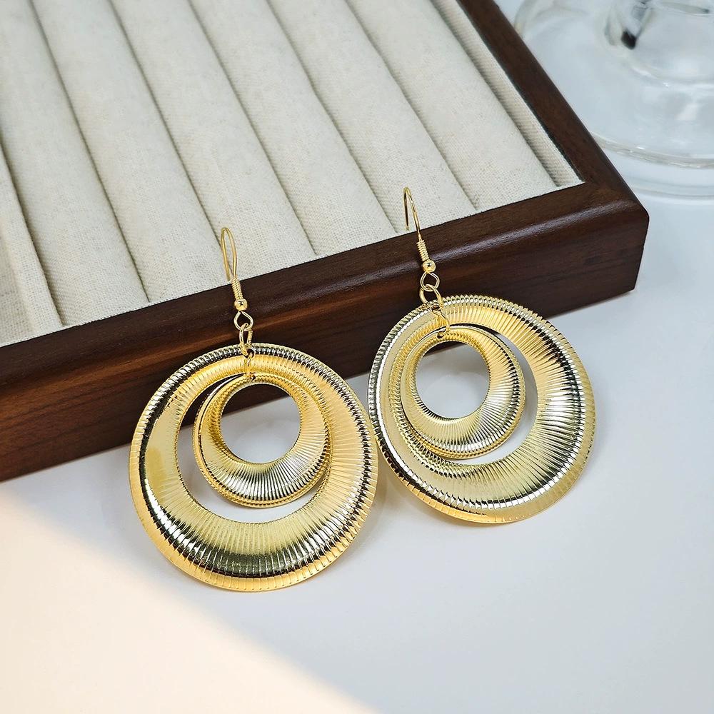 Layered Hollow Metal Hoops Geometric Double Circle Dangle Earrings | Bold Vintage Statement Design | Fashion Trendy Jewelry for Women | Lightweight & Eye-Catching Daily Wear | Perfect Valentine's Day Gift for Her