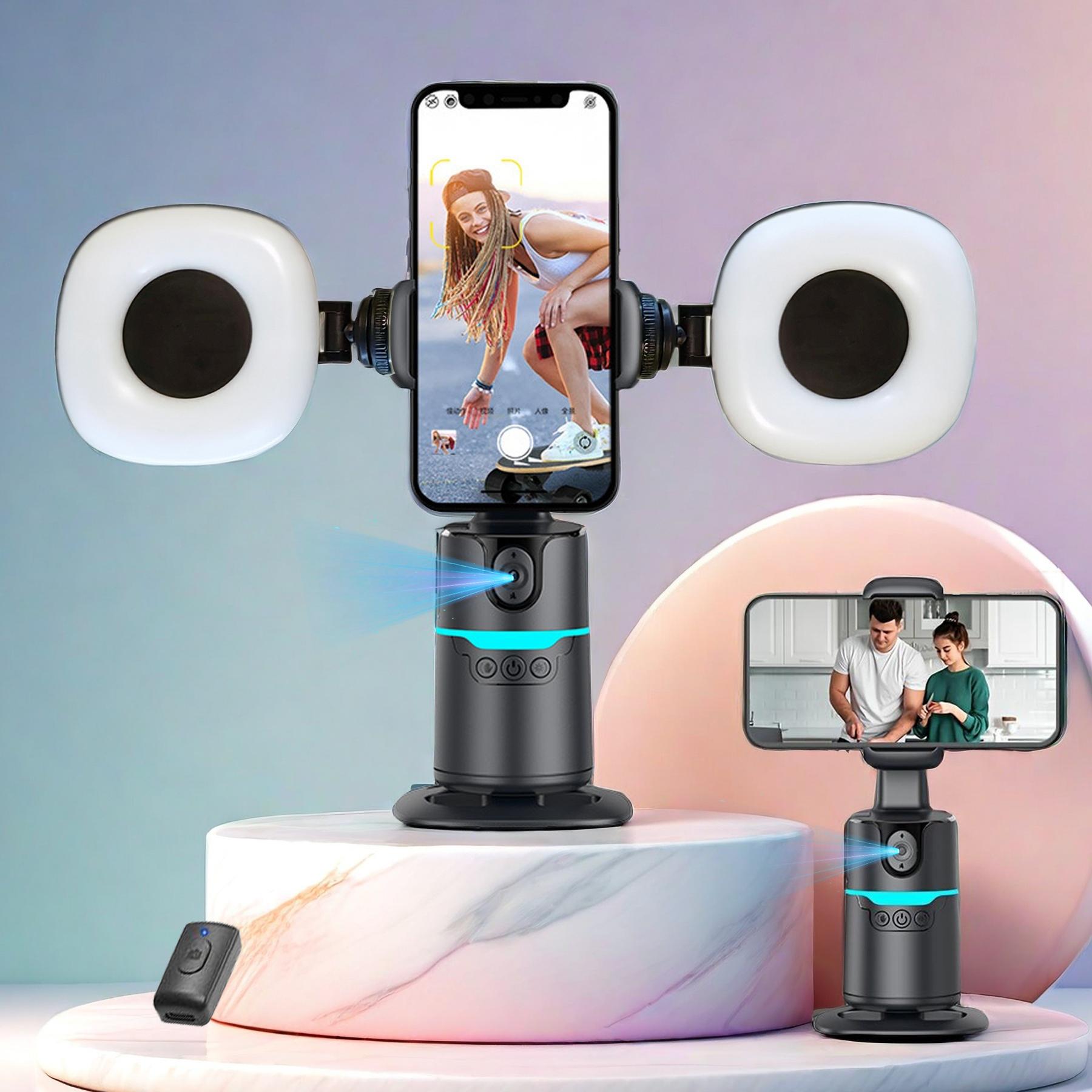 360-degree Rotatable Selfie Stick, Selfie Stand, Smart Face Tracking Phone Gimbal Stabilizer with 2 Rechargeable Fill Lights, Phone Accessories for Video Recording