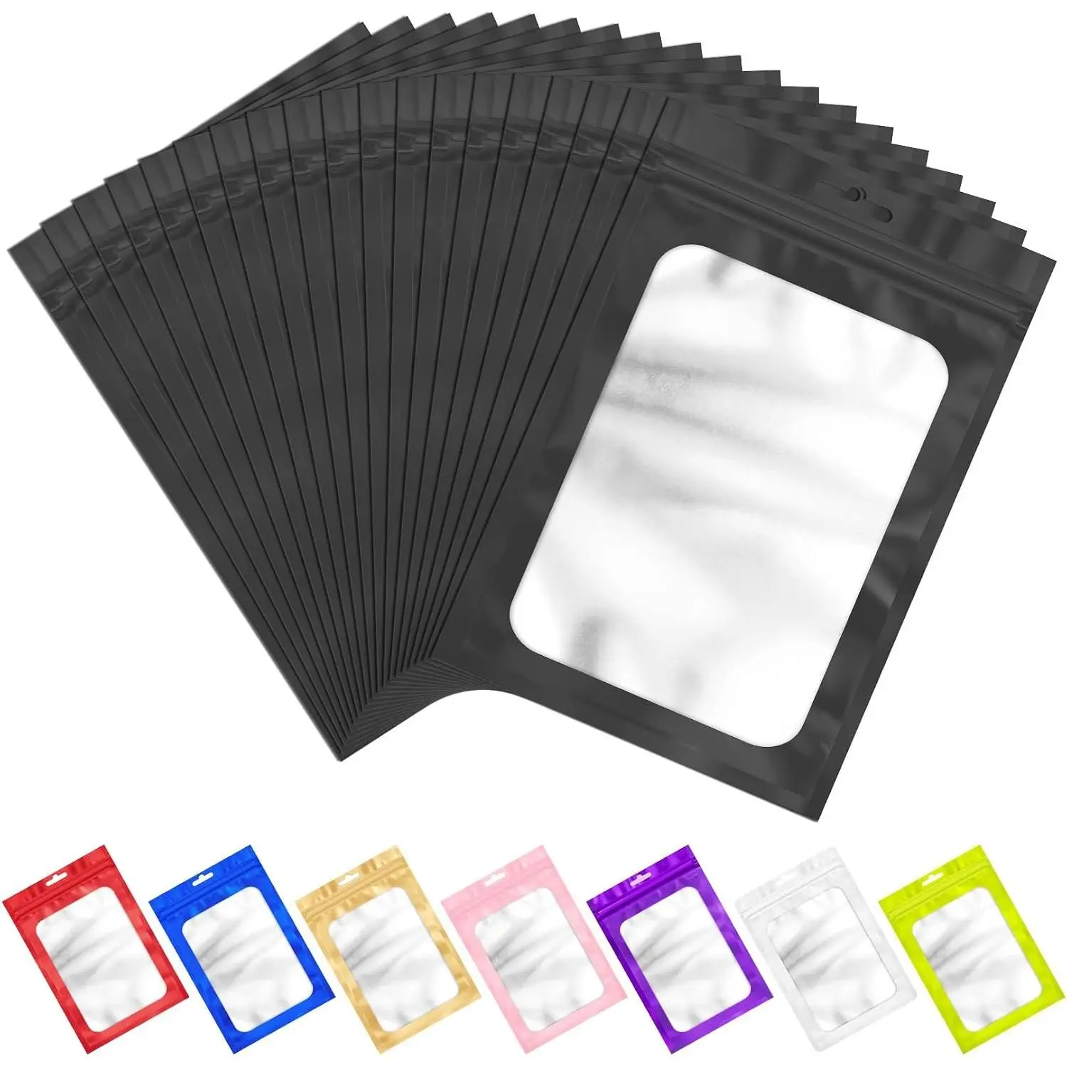 100 Pack Black Resealable Mylar Bags with Frosted Clear Window, Smell Proof Sealable Packaging Bags for Small Business, Foil Pouch Zip Goodie Bag for Candy Treat Jewelry Party Favor(2.75×3.93")