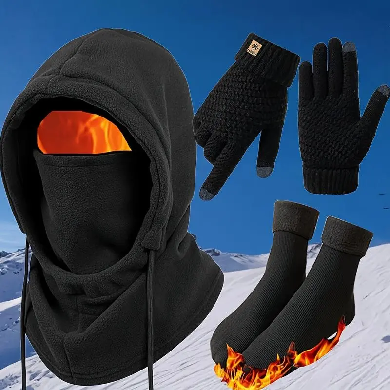 Winter Hat Head Cover Neck Warmer Gloves Warm Socks Set