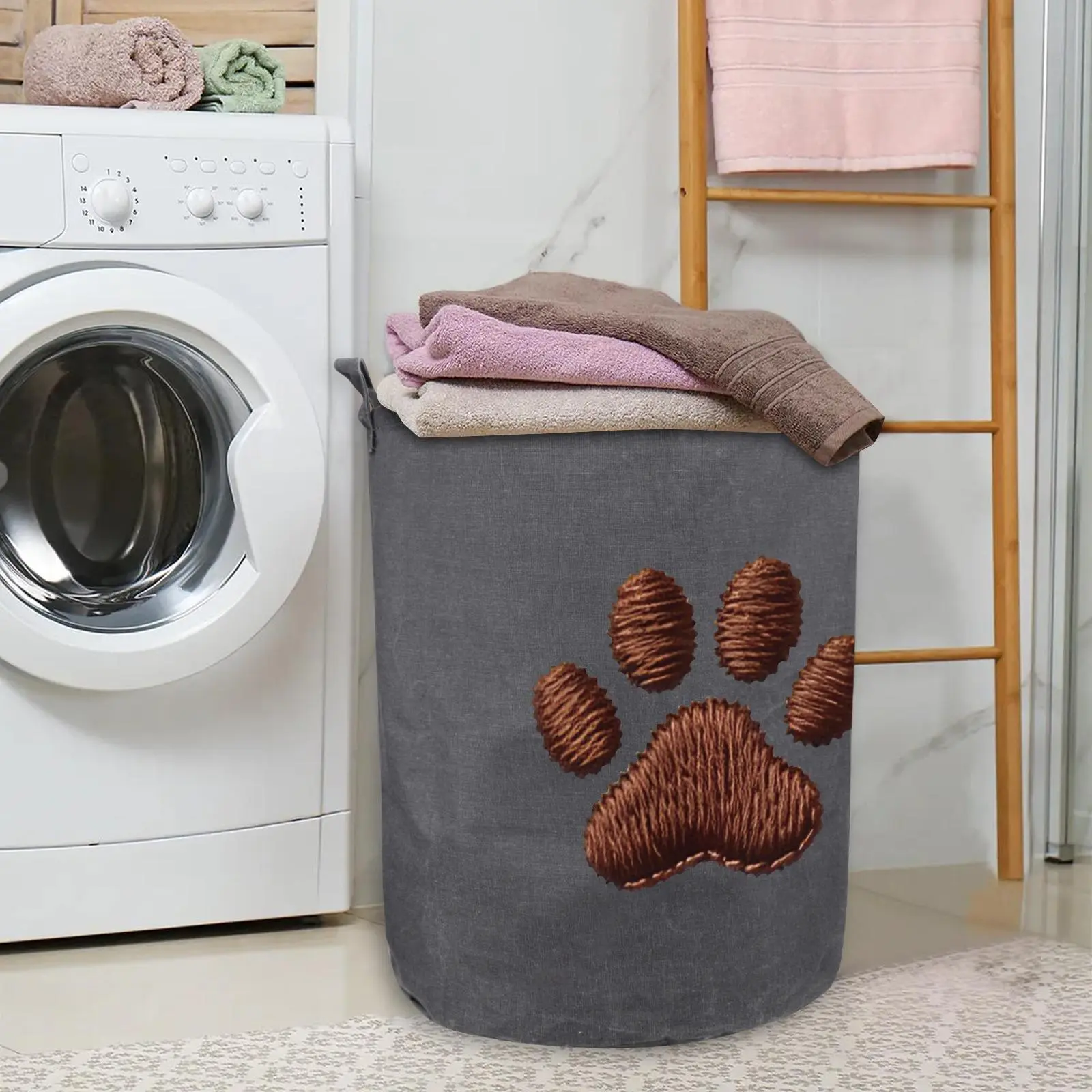 Waterproof Foldable Dog Paw Embroidery Pet Storage Hamper 63L, Large Capacity Laundry Basket for Summer Dog Road Trip & 4th of July Outdoor Party, Reinforced Dual Carry Handles, Stands Fully Loaded Without Collapsing, Organize Dog Toys, Bath Towels