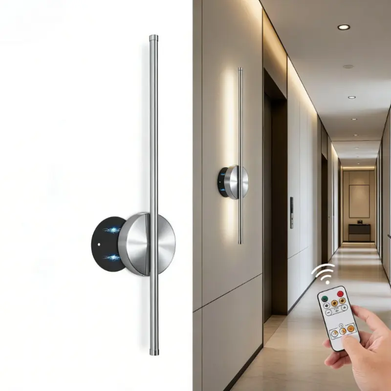USB Rechargeable Wall Light, Magnetic LED Wireless Wall Lamp with Remote, Adjustable Brightness, Silver Color, for Bedroom and Hallway