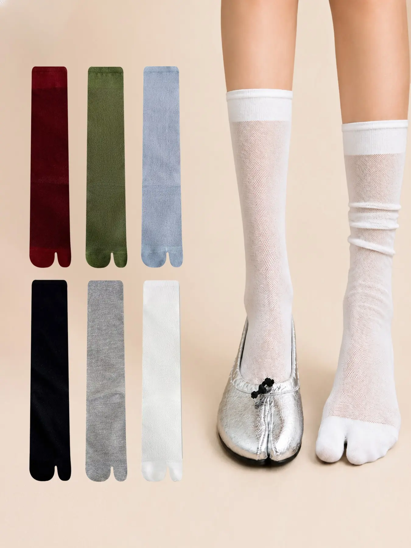 6 Pairs Tabi Socks Women Split Toe Socks for Sandals Flip Flop Sneakers Socks Slouch Slipper Crew Socks