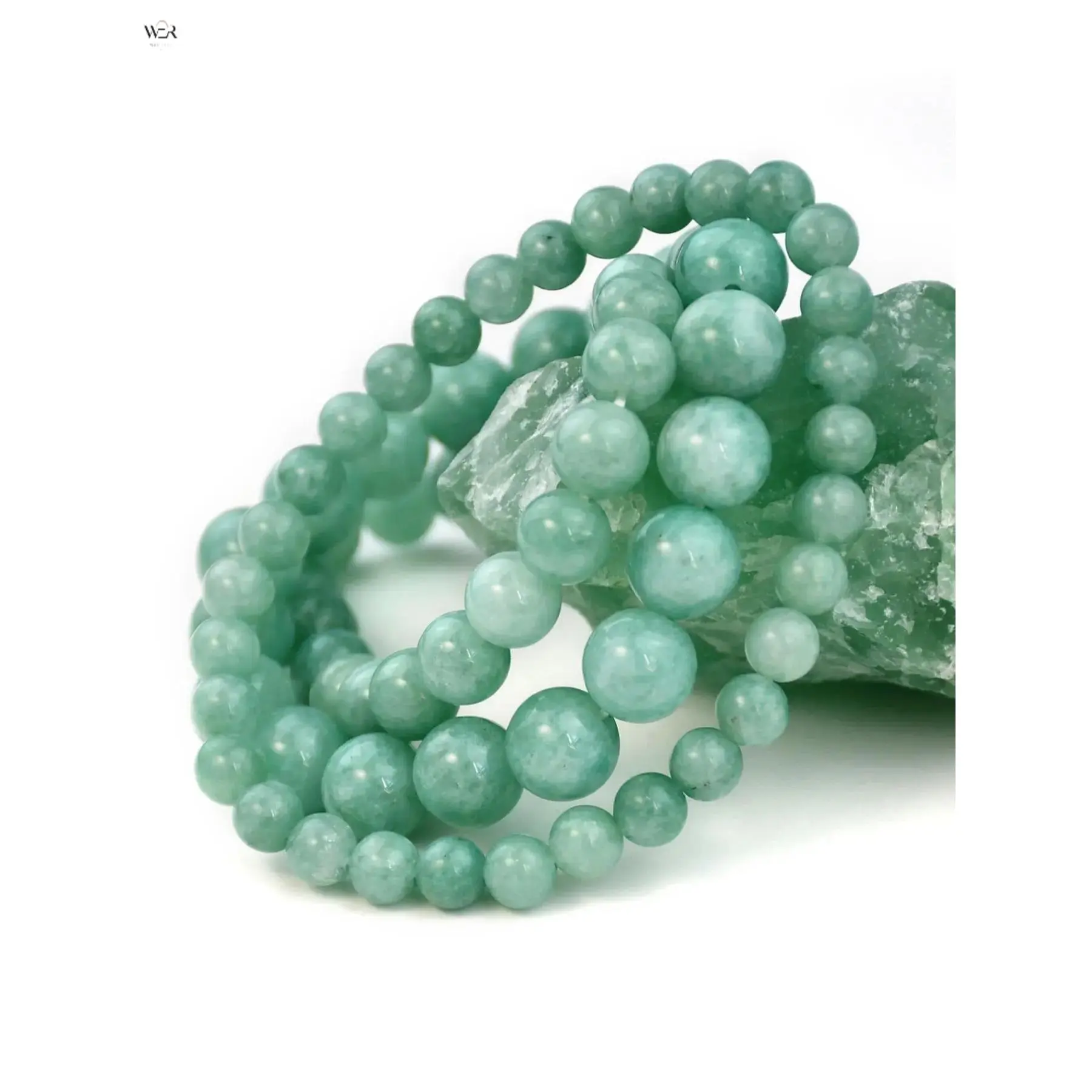 Natural Jade Bracelet for Women & Men, Light Green Round Beaded Stretch Wristband, Crystal Healing Energy Jewelry for Meditation, 6-10mm, Casual, 19Cm Circumference, 6Mm, 8Mm, 10Mm Bead Diameters