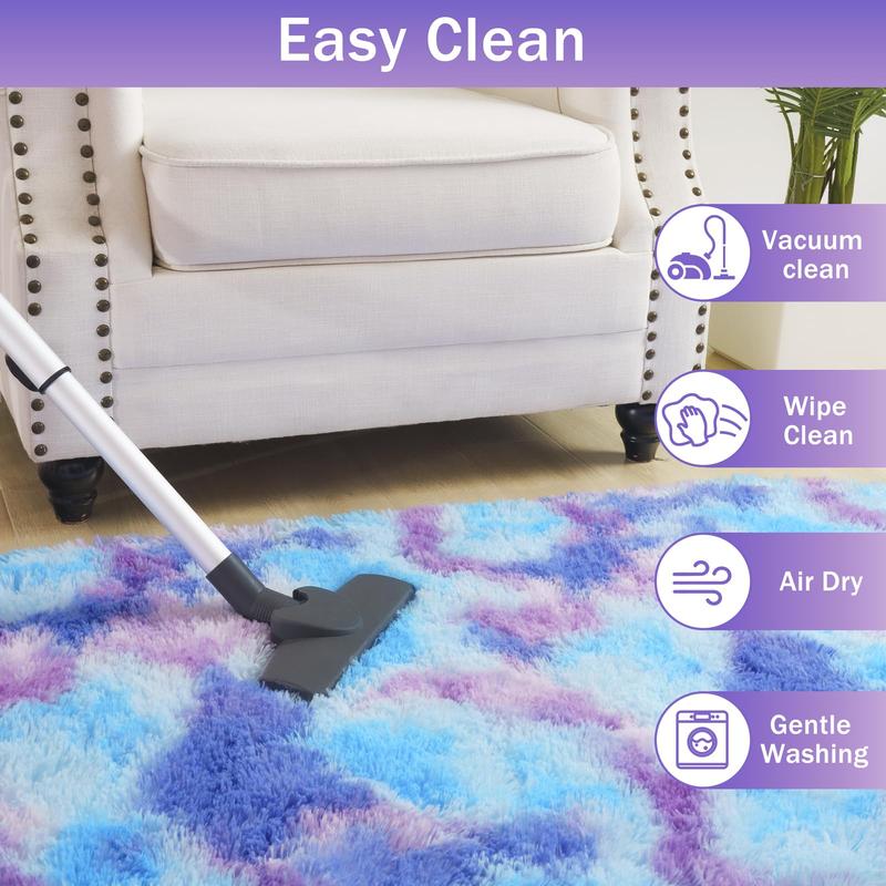 Round/Oval Rug Fluffy Soft Area Rugs for Princess Castle Plush Shaggy Carpet Cute Circle Nursery Rug for Kids Girls Bedroom Baby Room Home Decor Circular Carpet,Rainbow,Pink-purple,Blue-purple,2x5, 2.6x5.2,5x5, 6x6 Feet