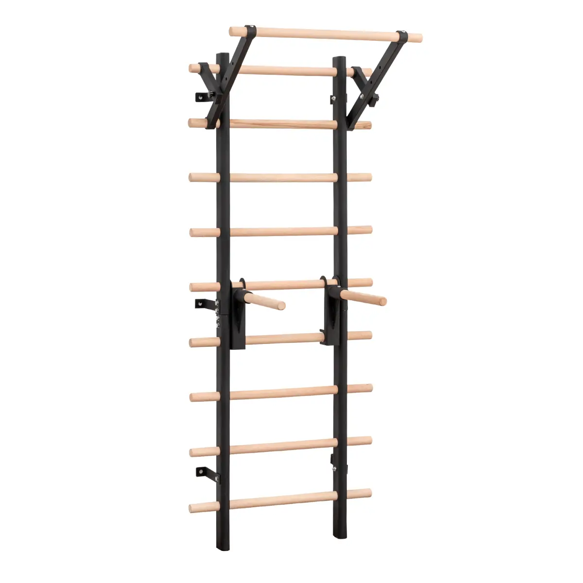 Fahuac Swedish Ladder, Wall-Mounted Beech Wood & Steel Frame with Adjustable Pull-Up & Dip Station, All-in-1 Home Gym Exercise Equipment, 286 lbs Capacity, Bedrooms, Indoor, Multiple Rungs, Flexibility Work, Heavy-Duty Stable Structure, Natural Wood